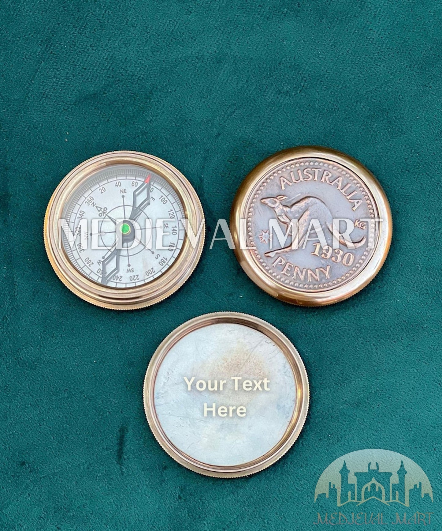 MEDIEVALMART FR Boussole Nautique Vintage Trip Gear en Laiton – Finition Or Brillant avec Base en Bois | Cadeau pour Maman