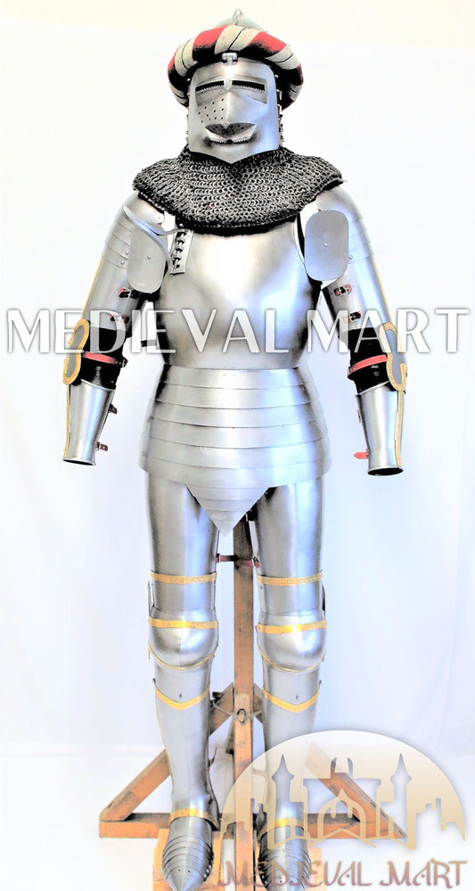MEDIEVALMART FR Armure de Combat du XIVe Siècle – Ensemble Complet d’Armure de Buhurt avec Bassinet Klappvisor & Épée