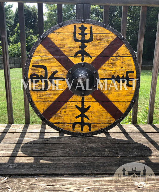 MEDIEVALMART FR Bouclier Viking Iconique Valhalla Noir/Gris – Ivar le Désossé avec Pointes en Fer | Cadeau pour Papa