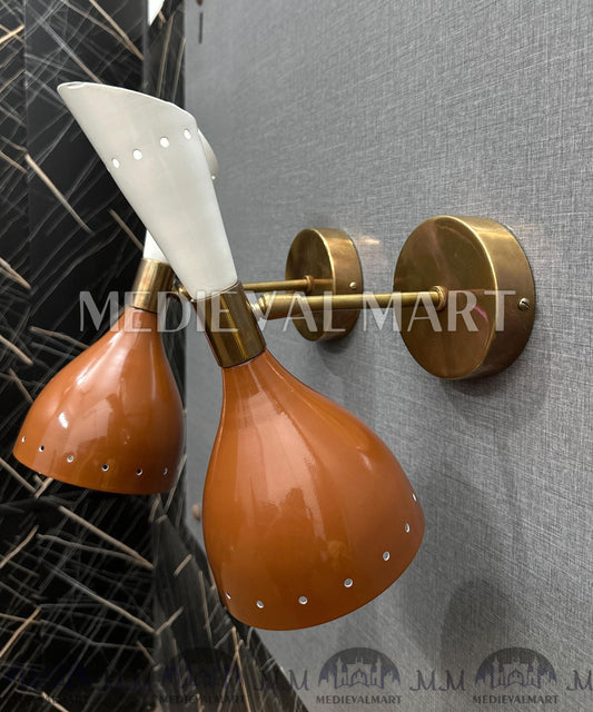 MEDIEVALMART FR Applique Murale À Double Cône En Laiton Marron, Lampe De Coiffeuse Fabriquée À La Main