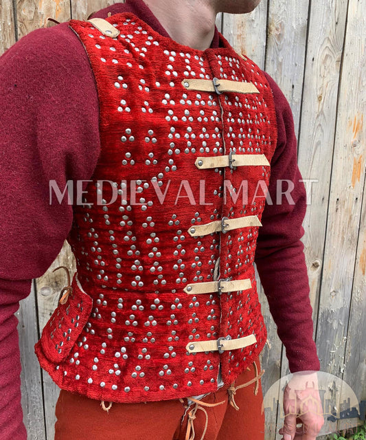 MEDIEVALMART Armure Brigandine Renaissance Médiévale PREMIUM Rouge “MOAB” – Type Royal Iconique – LARP