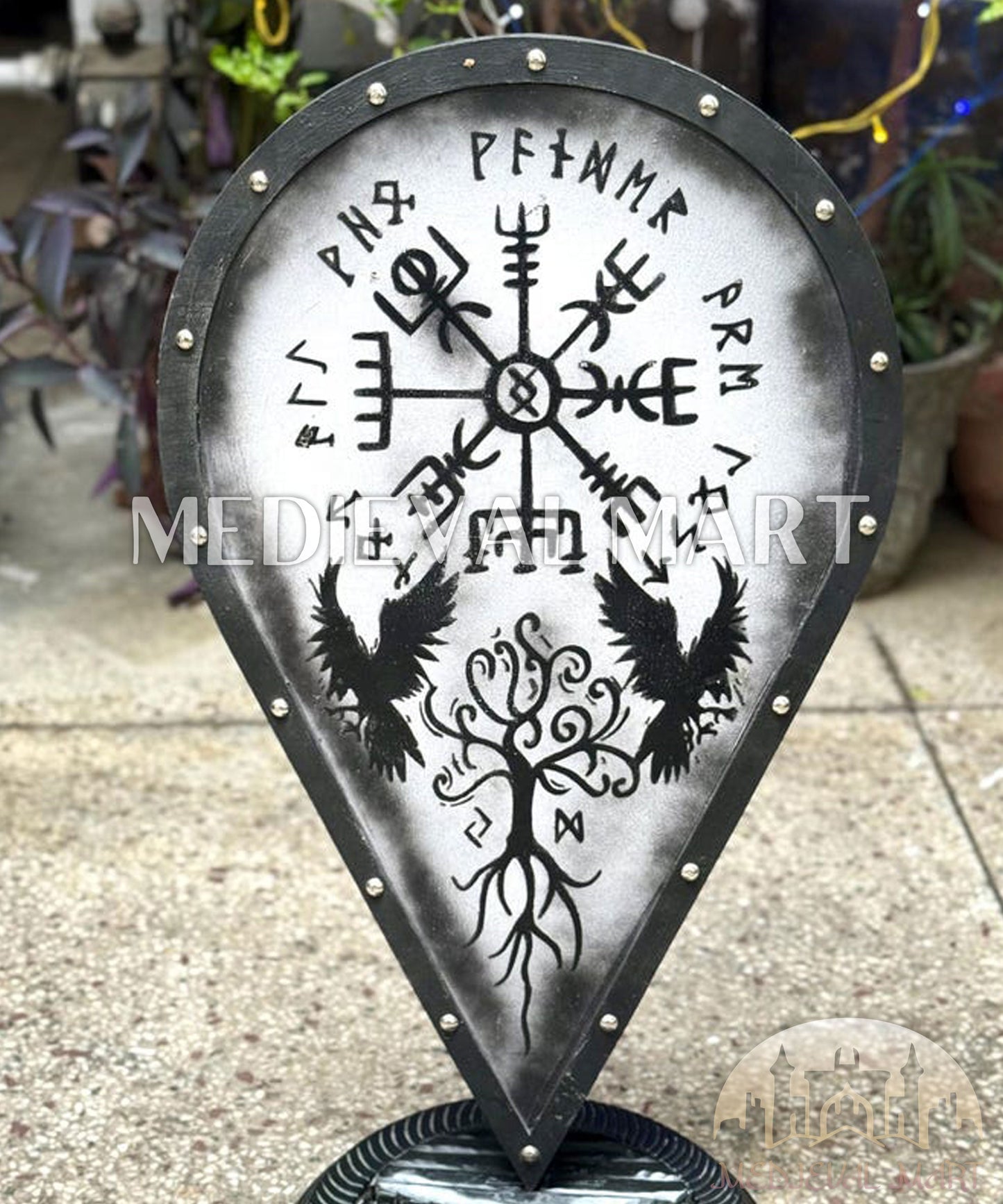 MEDIEVALMART FR Bouclier Médiéval Templier Inspiré de la Croix Zelda & Diable en Bois – Finition Bleue & Or | Cadeau pour Noël