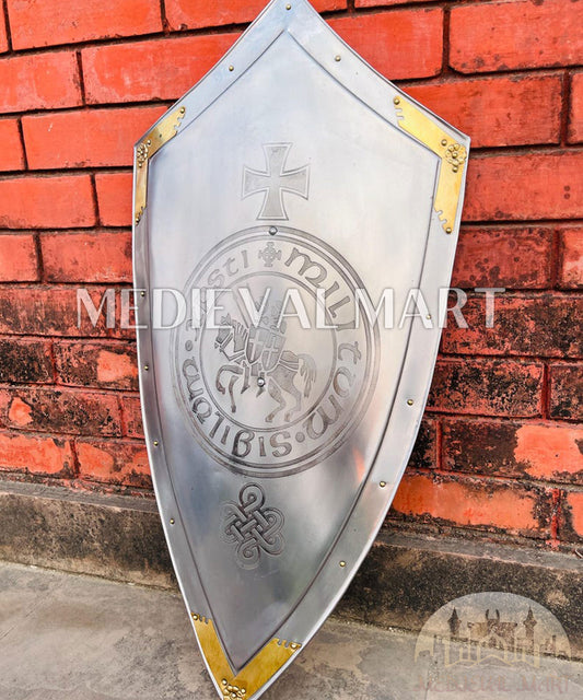 MEDIEVALMART FR Bouclier Médiéval Templier Inspiré de la Croix Zelda & Diable en Bois – Finition Bleue & Or | Cadeau pour Noël