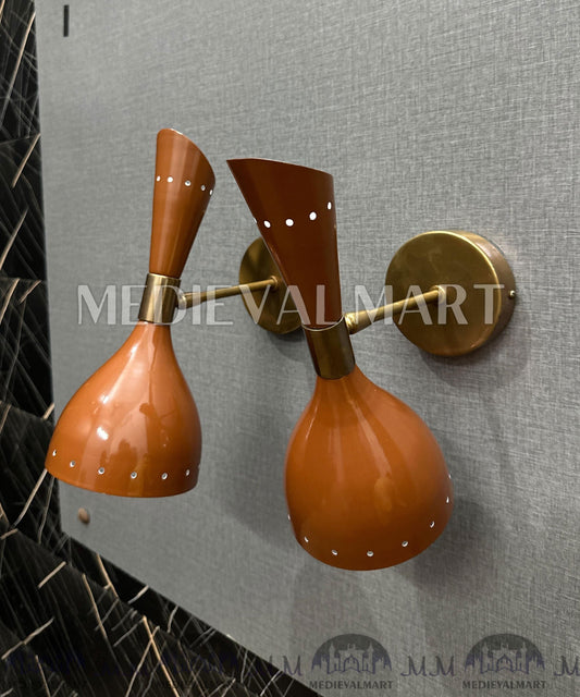 MEDIEVALMART FR Applique Murale À Double Cône En Laiton Marron, Lampe De Coiffeuse Fabriquée À La Main