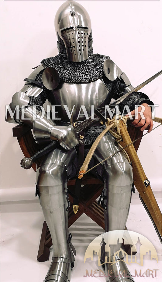 MEDIEVALMART FR Armure de Combat du XIVe Siècle – Ensemble Complet d’Armure de Buhurt avec Bassinet Klappvisor & Épée
