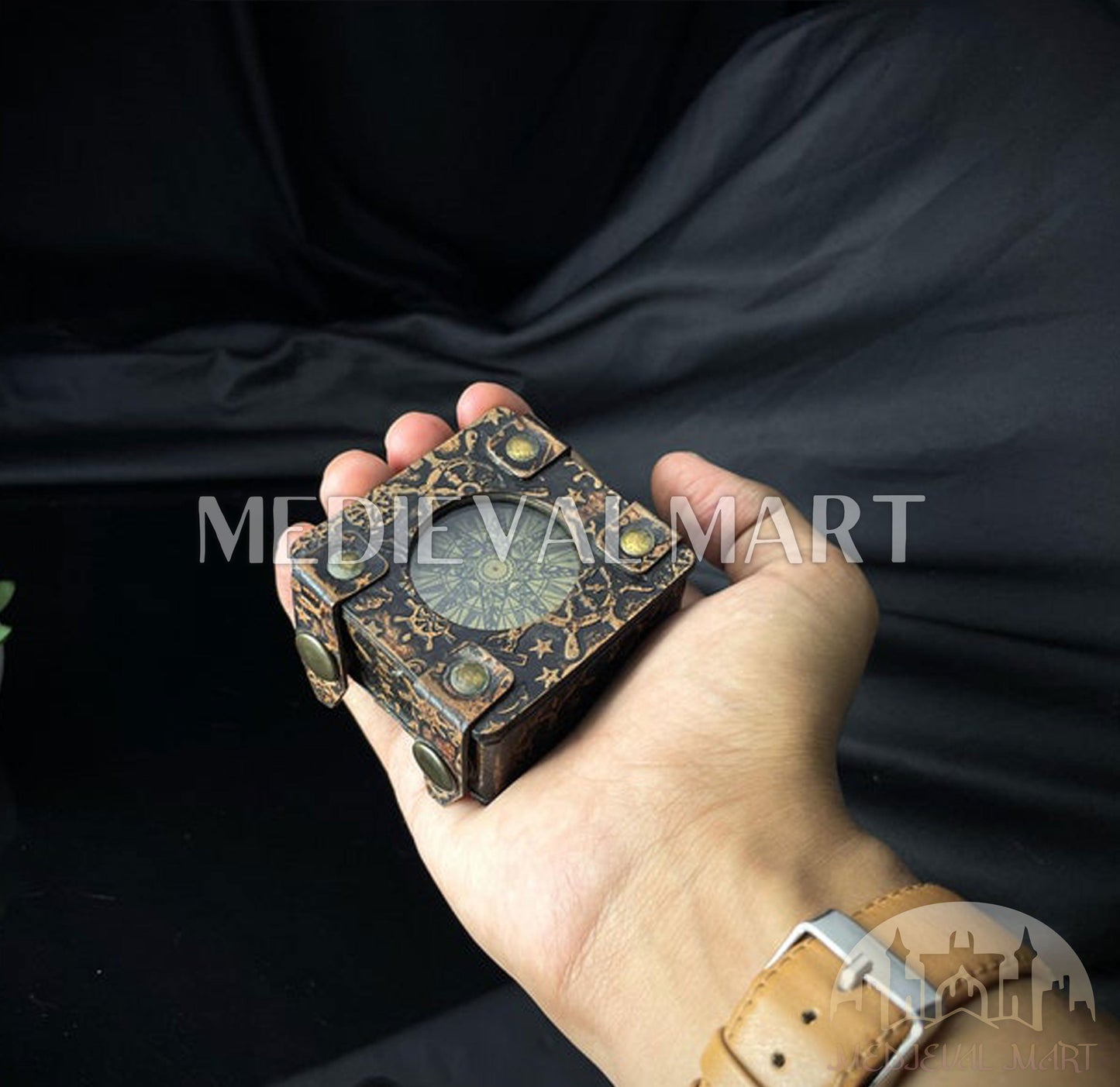 MEDIEVALMART FR Boussole Nautique Vintage Trip Gear en Laiton – Finition Or Brillant avec Base en Bois | Cadeau pour Maman