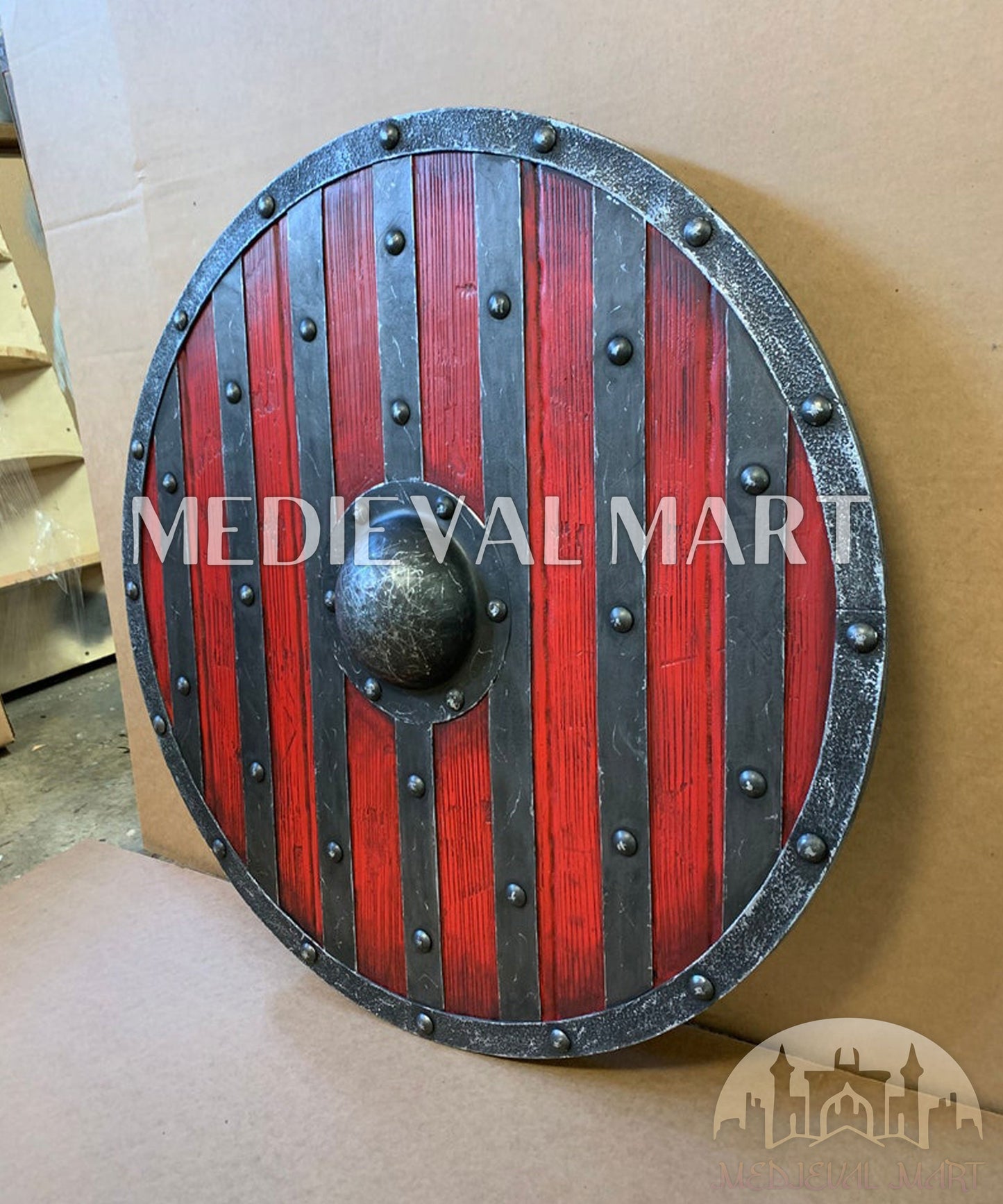 MEDIEVALMART FR Bouclier Viking Iconique Jarl Borg à Pointes en Fer – Bouclier Viking Battleworn | Cadeau pour Papa