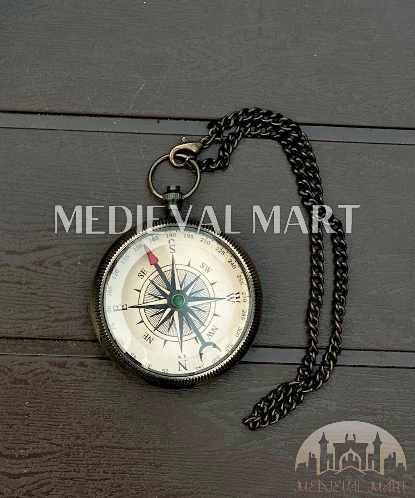 MEDIEVALMART FR Boussole Nautique Vintage Trip Gear en Laiton – Finition Or Brillant avec Base en Bois | Cadeau pour Maman