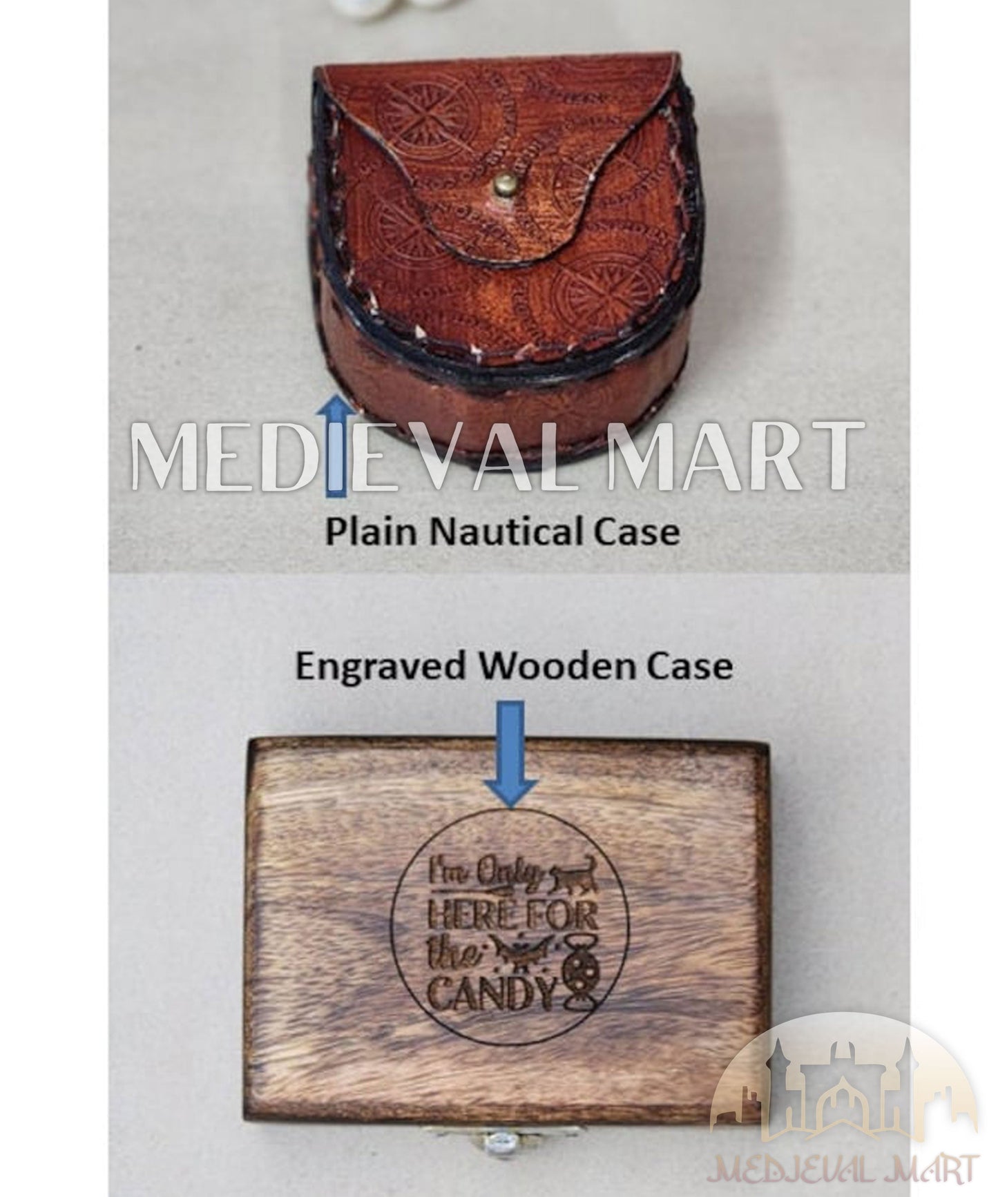 MEDIEVALMART FR Boussole Nautique Vintage Trip Gear en Laiton – Finition Or Brillant avec Base en Bois | Cadeau pour Maman