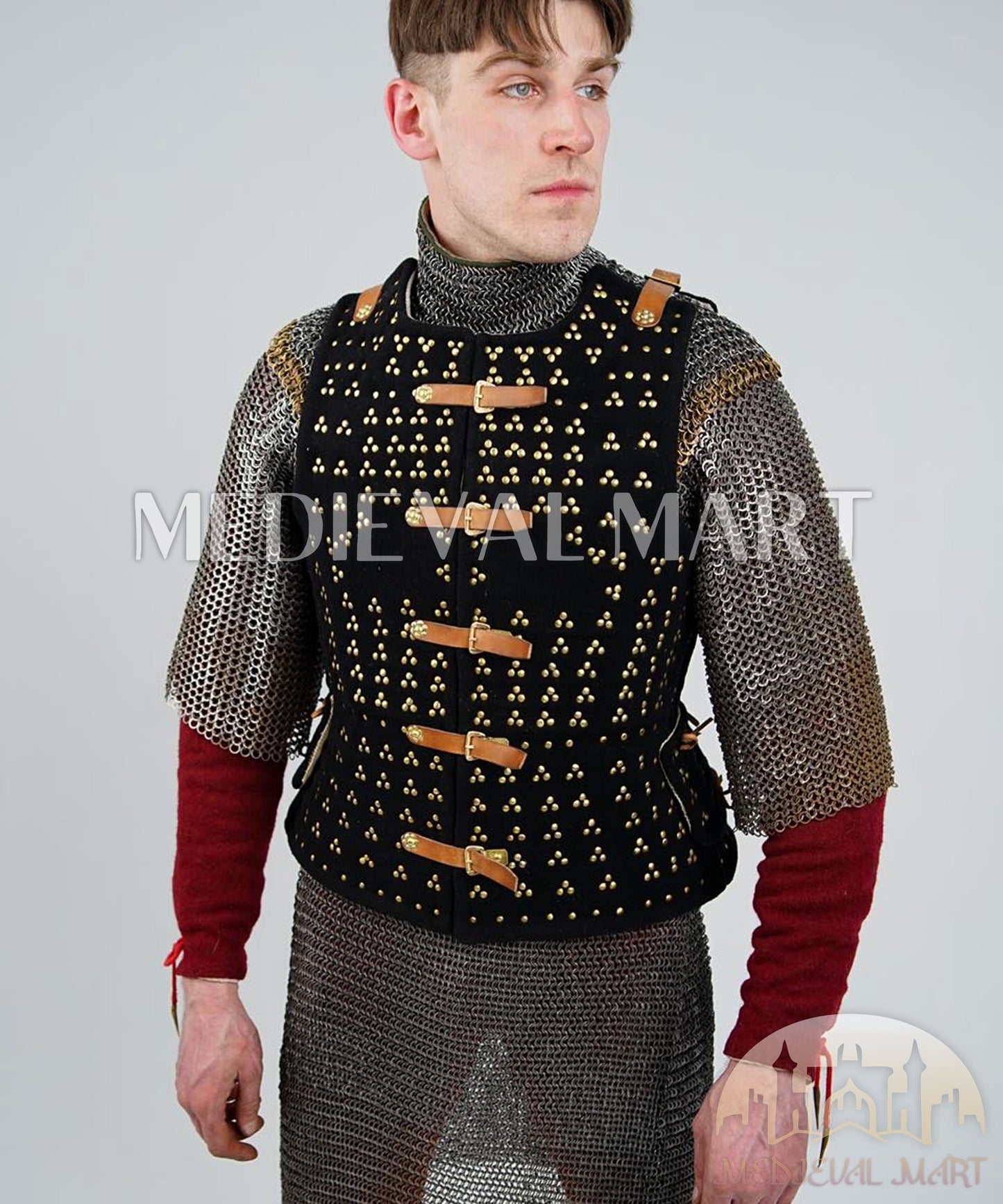 MEDIEVALMART Armure Brigandine Renaissance Espagnole Simplifiée – PREMIUM Noir – Veste avec Cotte de Mailles