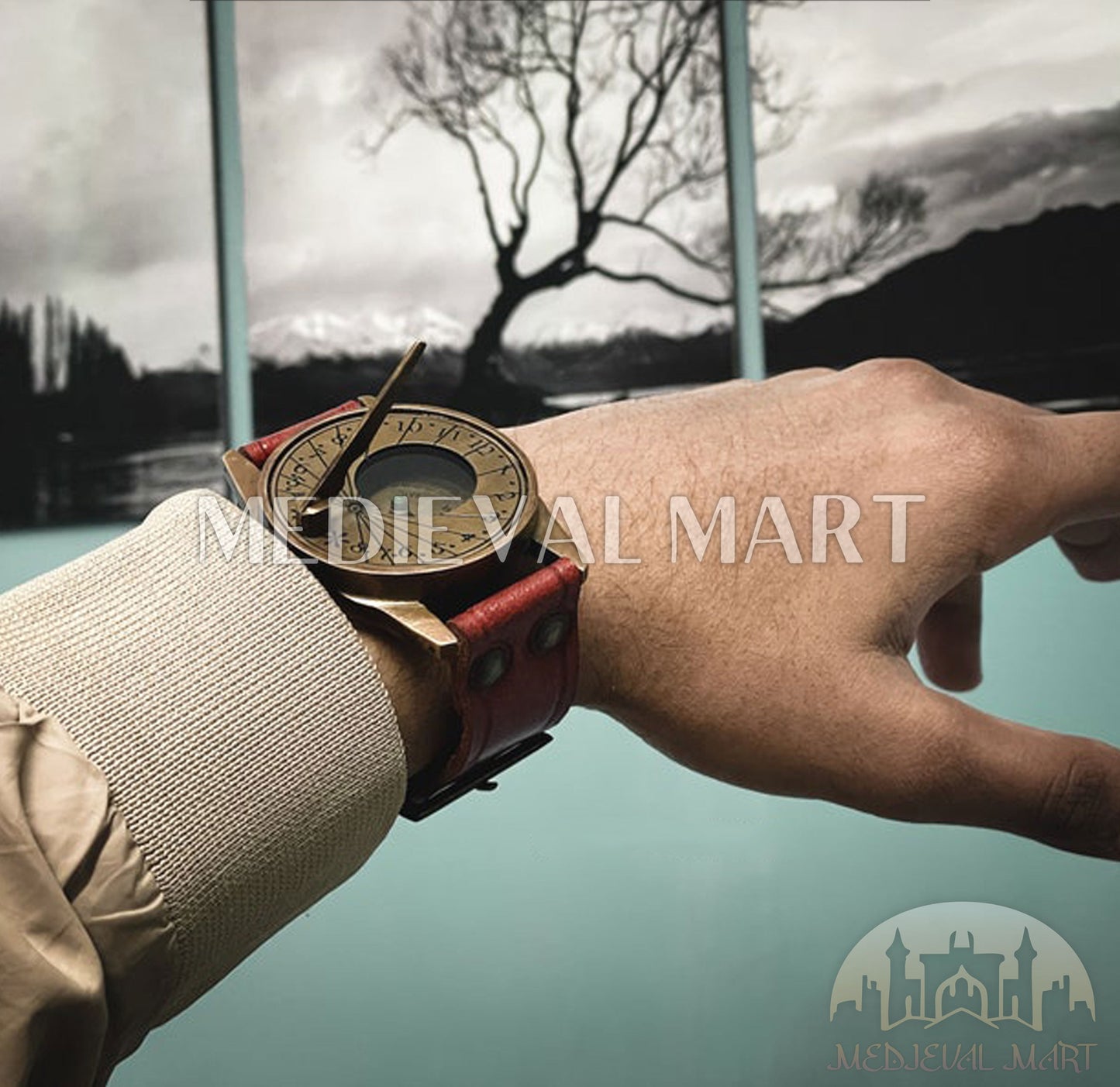 MEDIEVALMART FR Boussole Nautique Vintage Trip Gear en Laiton – Finition Or Brillant avec Base en Bois | Cadeau pour Maman