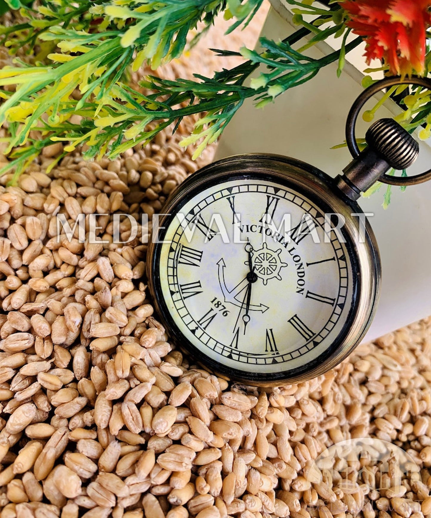 MEDIEVALMART FR Boussole Nautique Vintage Trip Gear en Laiton – Finition Or Brillant avec Base en Bois | Cadeau pour Maman