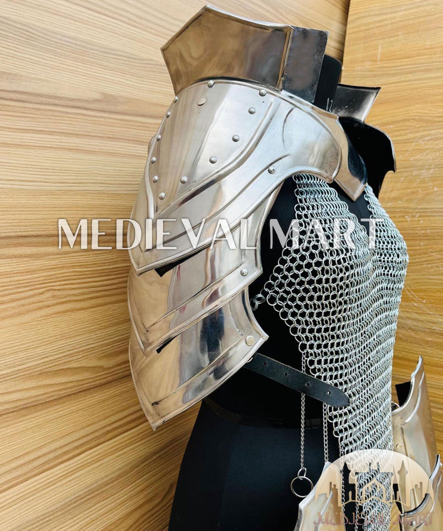MEDIEVALMART FR Bouclier Viking Iconique Valhalla Noir/Gris – Ivar le Désossé avec Pointes en Fer | Cadeau pour Papa