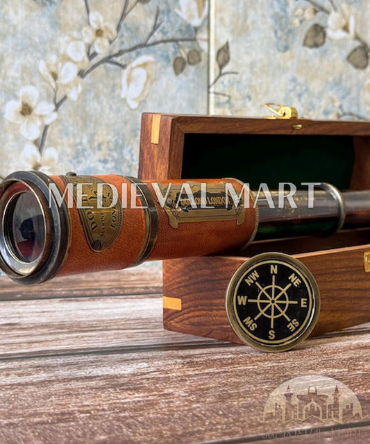 MEDIEVALMART FR Longue-Vue Nautique Antique 50X en Laiton – Télescope Portable de 18" pour Décoration Nautique