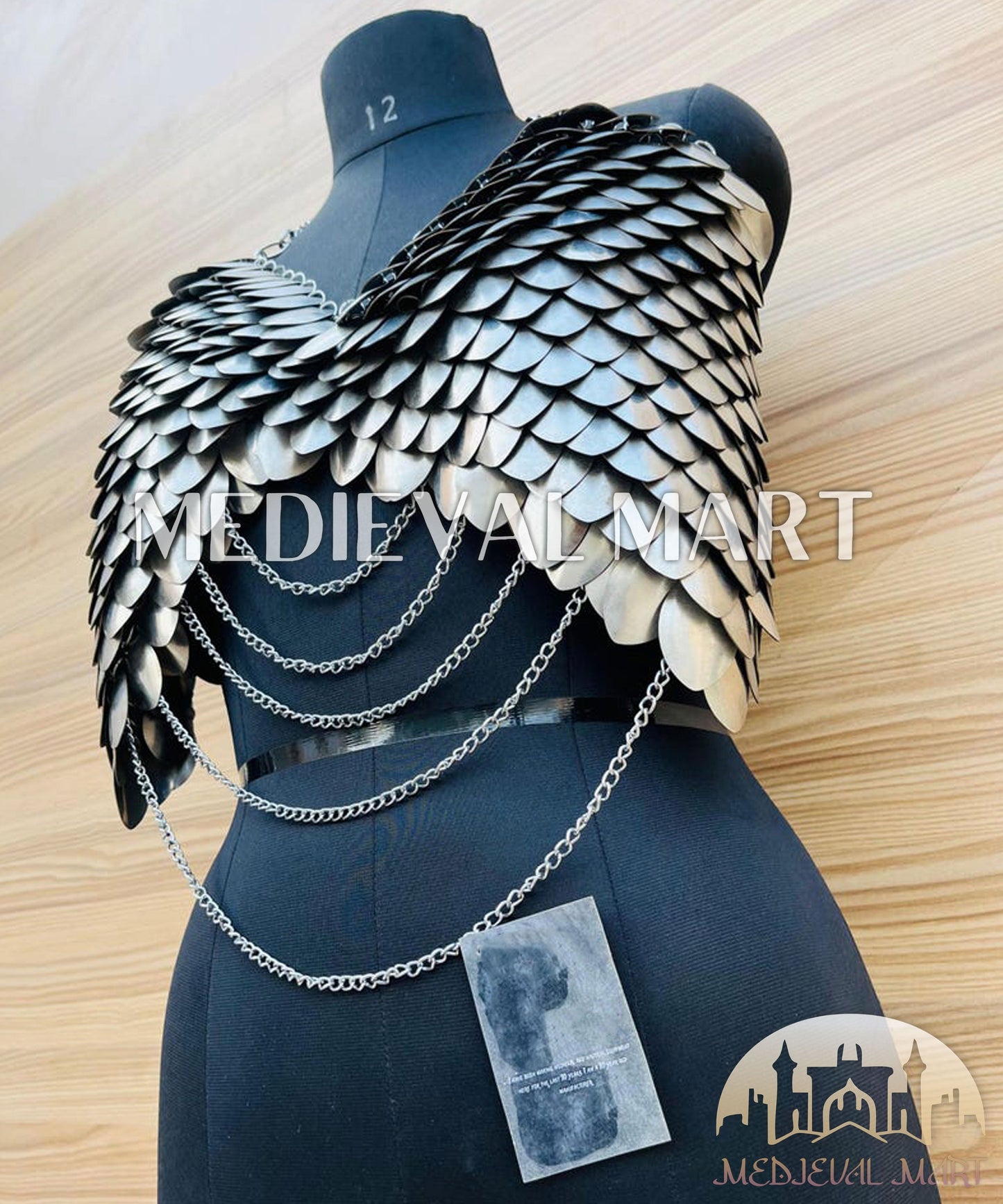 MEDIEVALMART FR Bouclier Viking Iconique Valhalla Noir/Gris – Ivar le Désossé avec Pointes en Fer | Cadeau pour Papa