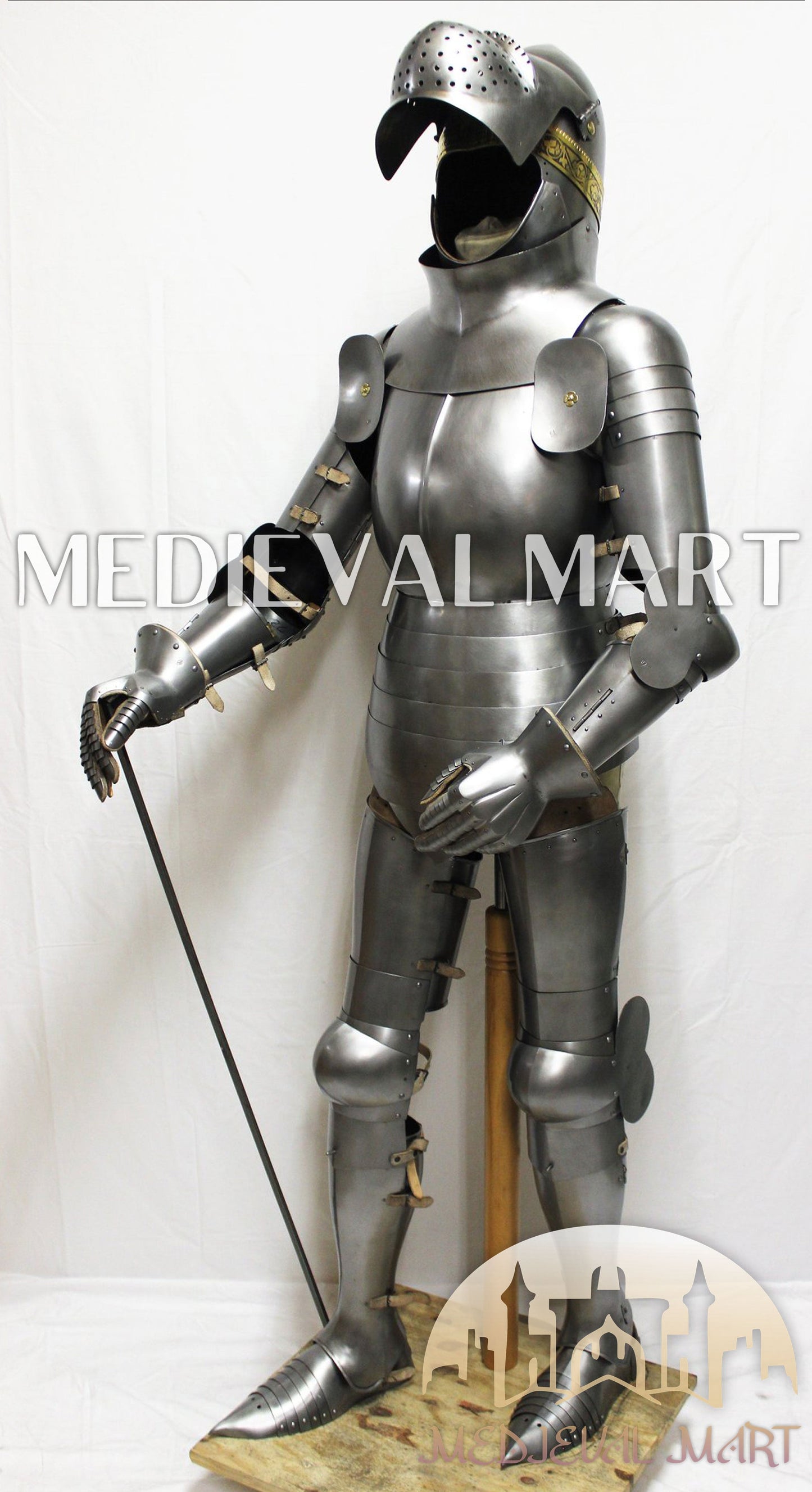 MEDIEVALMART FR Armure de Combat du XIVe Siècle – Ensemble Complet d’Armure de Buhurt avec Bassinet Klappvisor & Épée