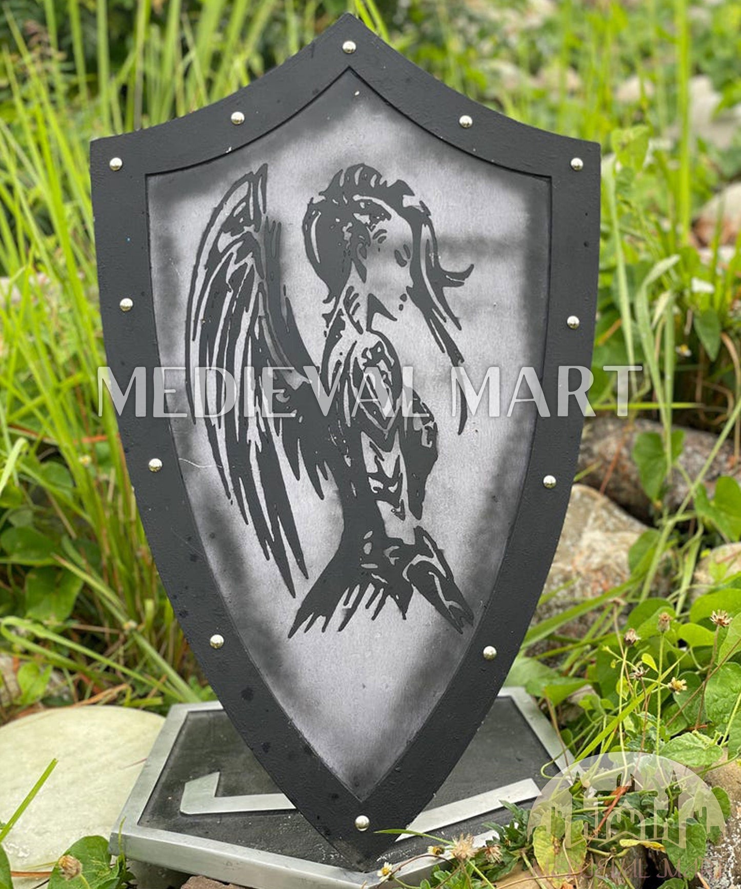 MEDIEVALMART FR Bouclier Médiéval Templier Inspiré de la Croix Zelda & Diable en Bois – Finition Bleue & Or | Cadeau pour Noël