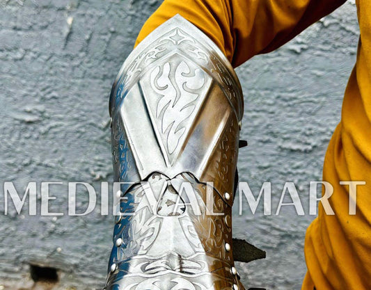 MEDIEVALMART FR Ensemble De Gantelets Dorés Inspirés De Sauron Witcher LOTR Avec Étoile Bleue – Gants D’Armure Cosplay