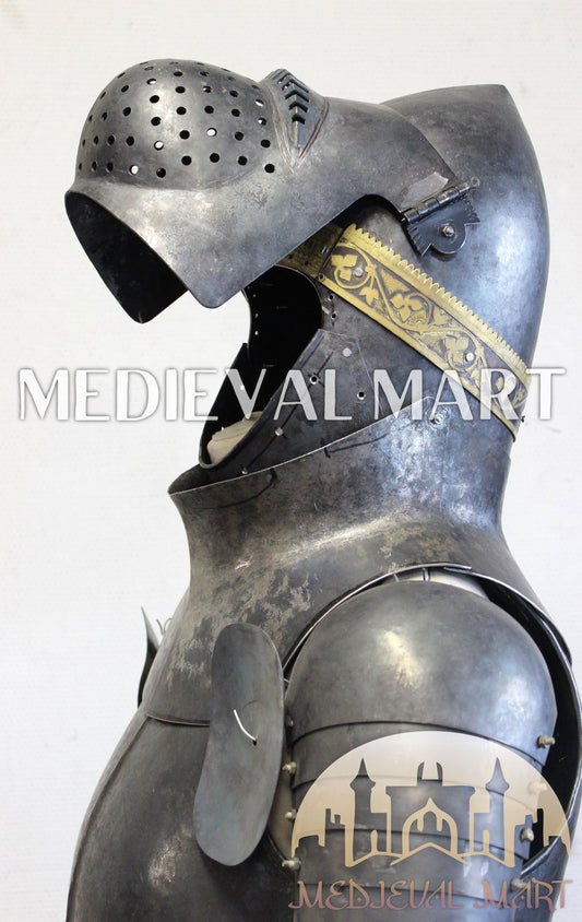 MEDIEVALMART FR Armure de Combat du XIVe Siècle – Ensemble Complet d’Armure de Buhurt avec Bassinet Klappvisor & Épée