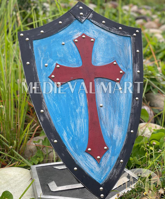 MEDIEVALMART FR Bouclier Médiéval Templier Inspiré de la Croix Zelda & Diable en Bois – Finition Bleue & Or | Cadeau pour Noël