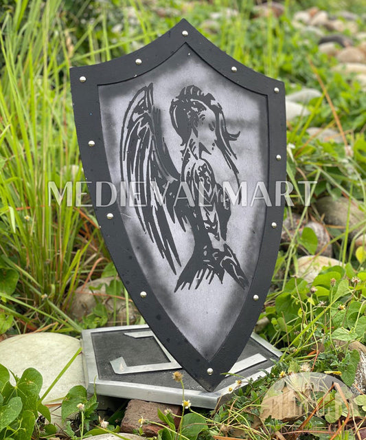 MEDIEVALMART FR Bouclier Médiéval Templier Inspiré de la Croix Zelda & Diable en Bois – Finition Bleue & Or | Cadeau pour Noël