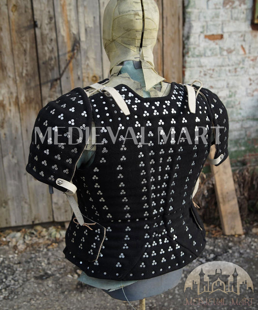 MEDIEVALMART Armure Brigandine Historique de la Renaissance – PREMIUM Noir – Veste avec Épaulières de Brigandine