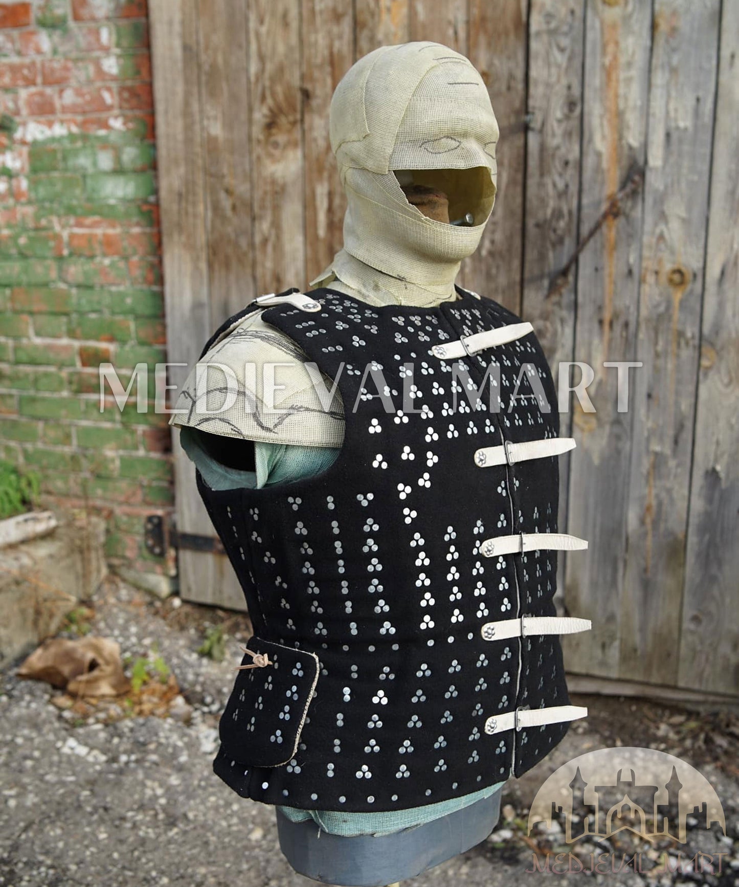 MEDIEVALMART Armure Brigandine Historique de la Renaissance – PREMIUM Noir – Veste avec Épaulières de Brigandine