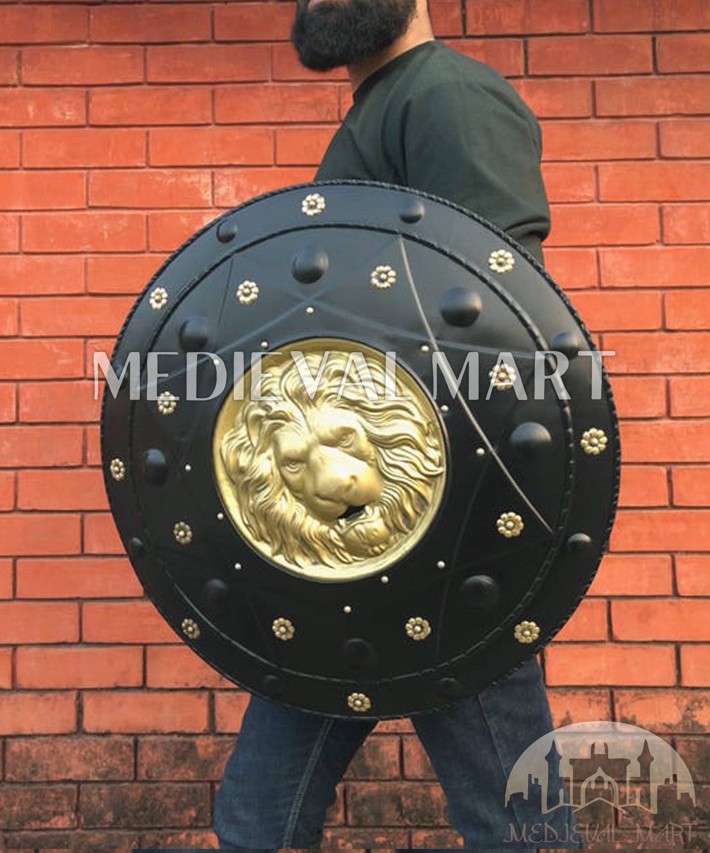 MEDIEVALMART FR Bouclier Médiéval Templier Inspiré de la Croix Zelda & Diable en Bois – Finition Bleue & Or | Cadeau pour Noël