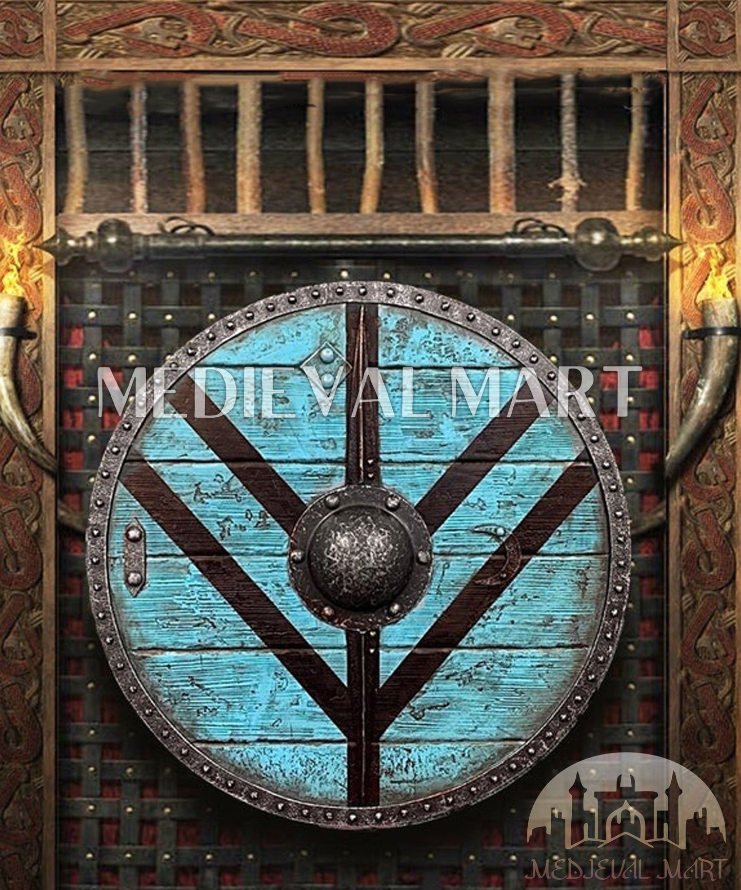 MEDIEVALMART FR Bouclier Viking Iconique Jarl Borg à Pointes en Fer – Bouclier Viking Battleworn | Cadeau pour Papa