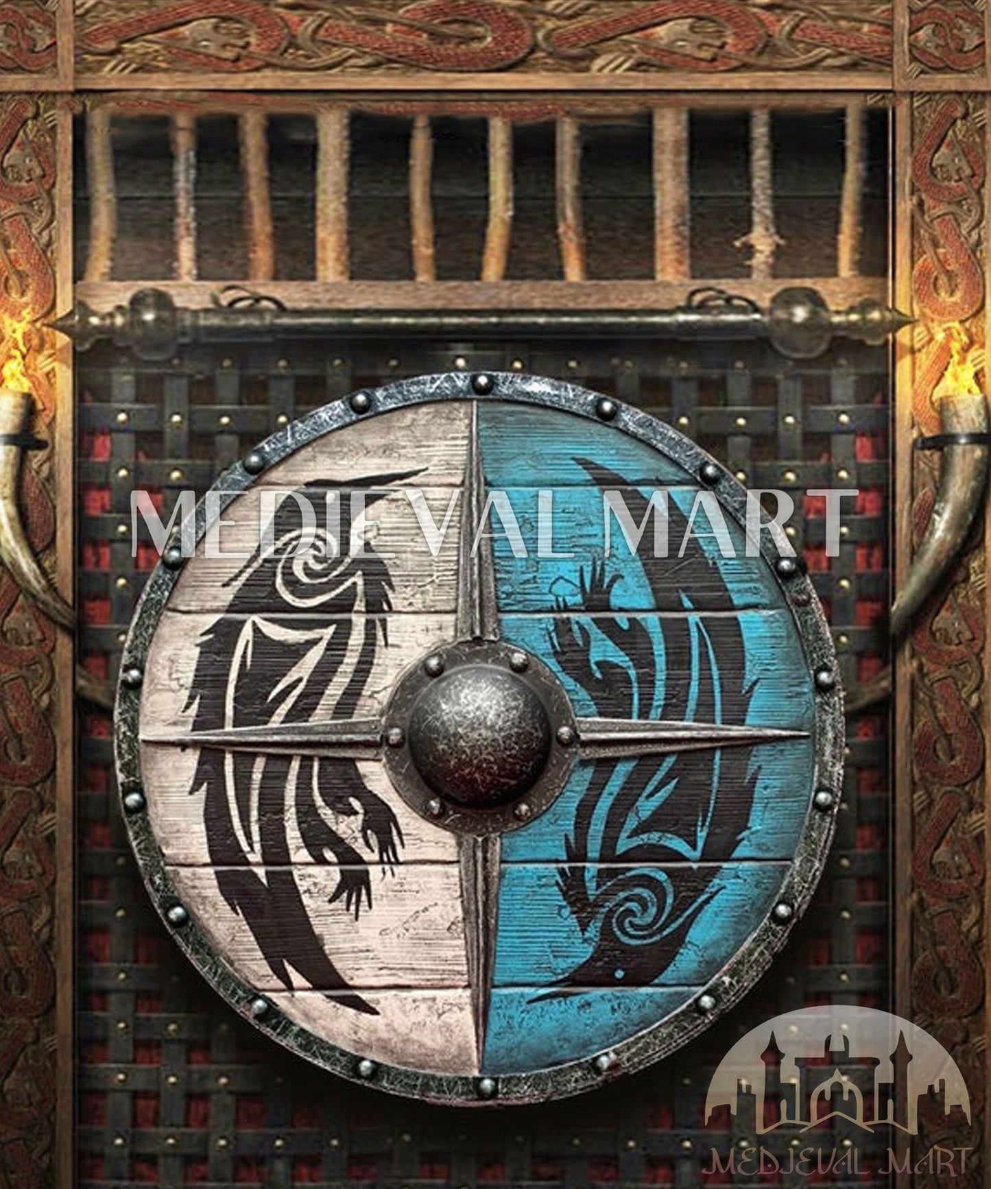 MEDIEVALMART FR Bouclier Viking Iconique Jarl Borg à Pointes en Fer – Bouclier Viking Battleworn | Cadeau pour Papa