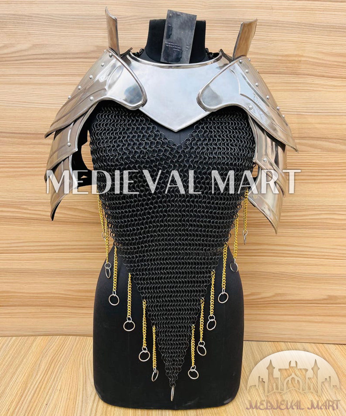 MEDIEVALMART FR Bouclier Viking Iconique Valhalla Noir/Gris – Ivar le Désossé avec Pointes en Fer | Cadeau pour Papa