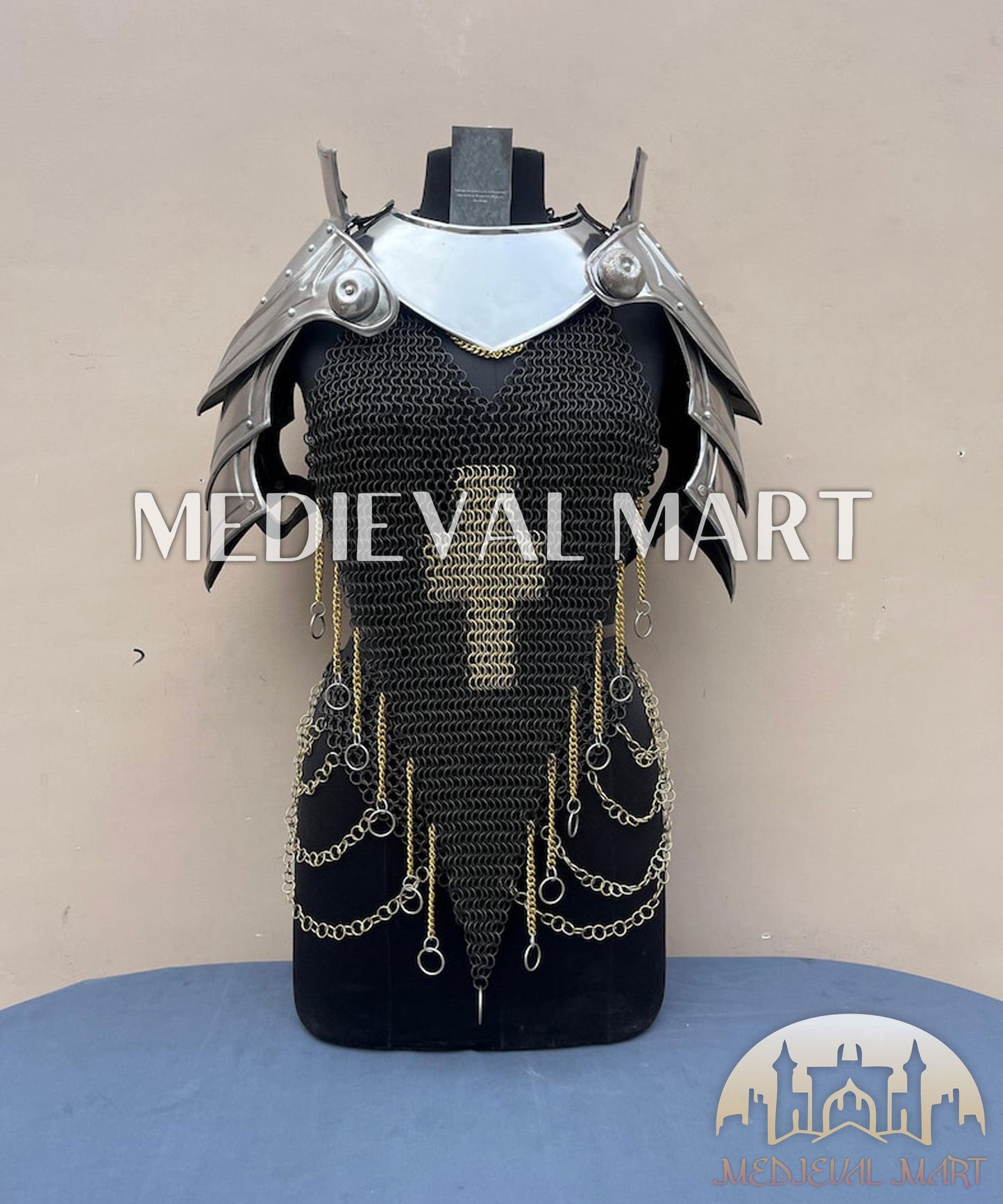 MEDIEVALMART FR Bouclier Viking Iconique Valhalla Noir/Gris – Ivar le Désossé avec Pointes en Fer | Cadeau pour Papa