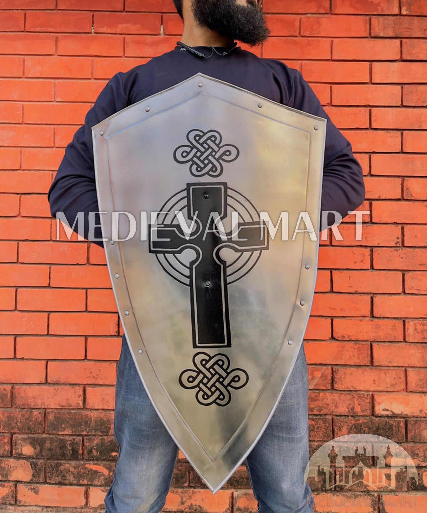 MEDIEVALMART FR Bouclier Médiéval Templier Inspiré de la Croix Zelda & Diable en Bois – Finition Bleue & Or | Cadeau pour Noël