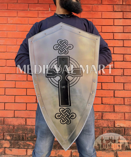 MEDIEVALMART FR Bouclier Médiéval Templier Inspiré de la Croix Zelda & Diable en Bois – Finition Bleue & Or | Cadeau pour Noël