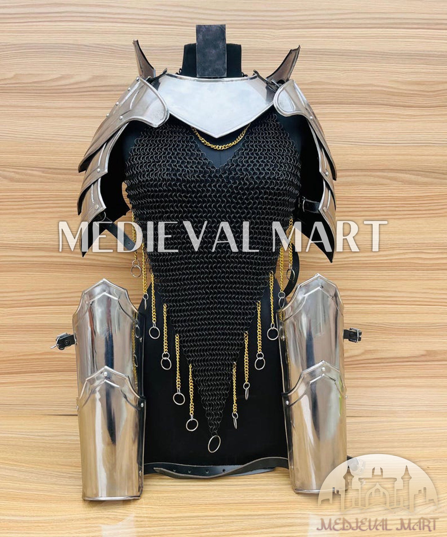 MEDIEVALMART FR Bouclier Viking Iconique Valhalla Noir/Gris – Ivar le Désossé avec Pointes en Fer | Cadeau pour Papa