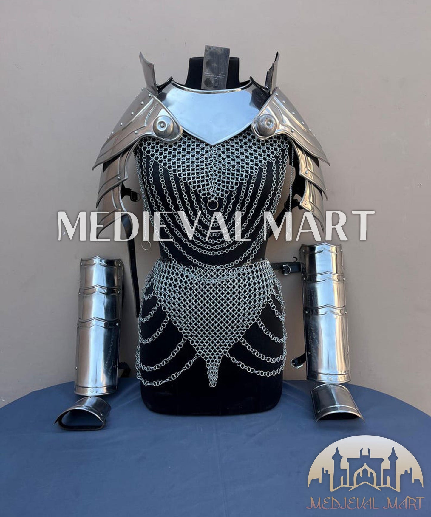 MEDIEVALMART FR Bouclier Viking Iconique Valhalla Noir/Gris – Ivar le Désossé avec Pointes en Fer | Cadeau pour Papa