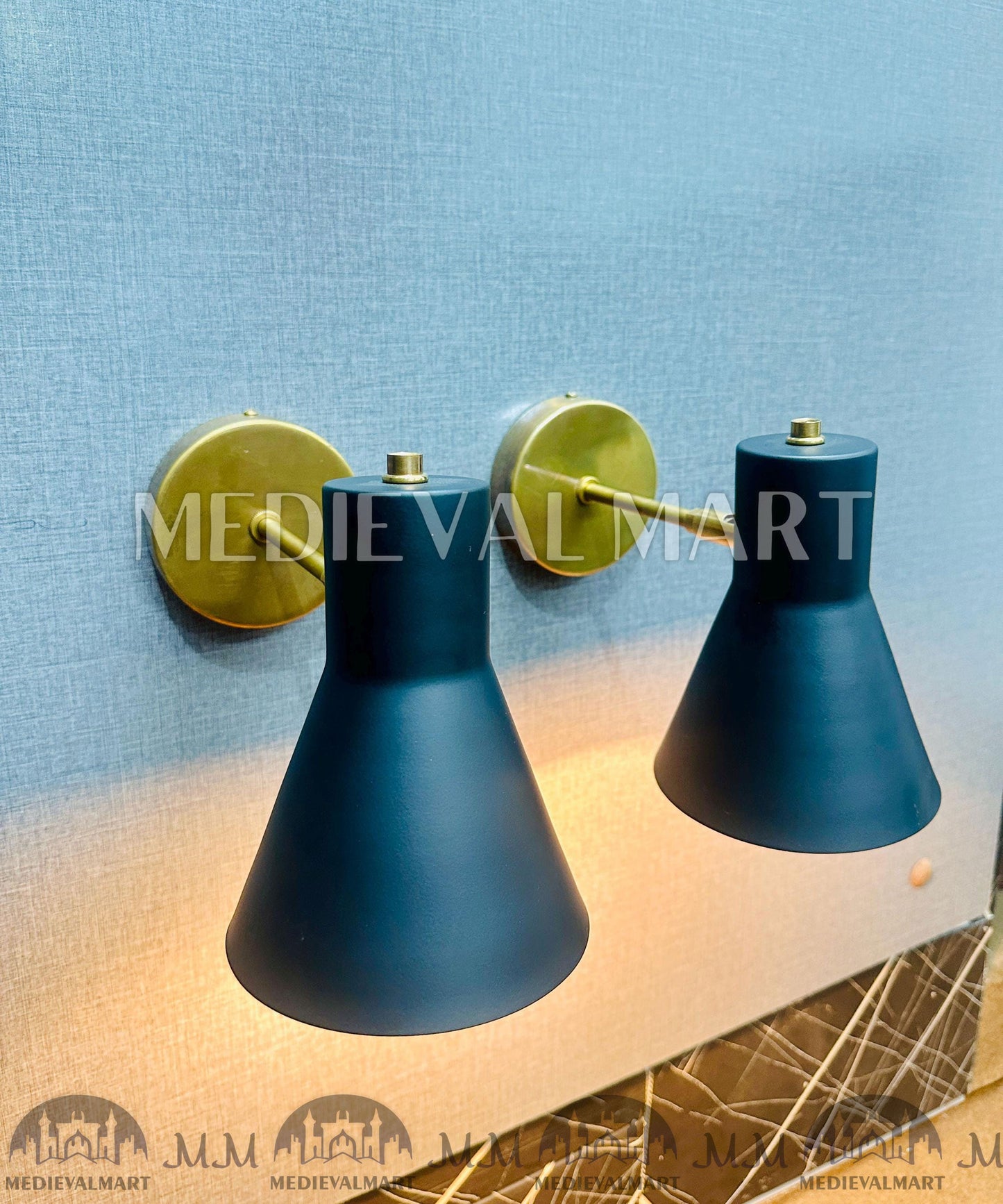 MEDIEVALMART FR Applique Murale À Double Cône En Laiton Marron, Lampe De Coiffeuse Fabriquée À La Main