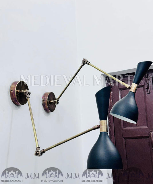 MEDIEVALMART FR Applique Murale À Double Cône En Laiton Marron, Lampe De Coiffeuse Fabriquée À La Main