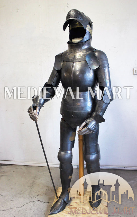 MEDIEVALMART FR Armure de Combat du XIVe Siècle – Ensemble Complet d’Armure de Buhurt avec Bassinet Klappvisor & Épée