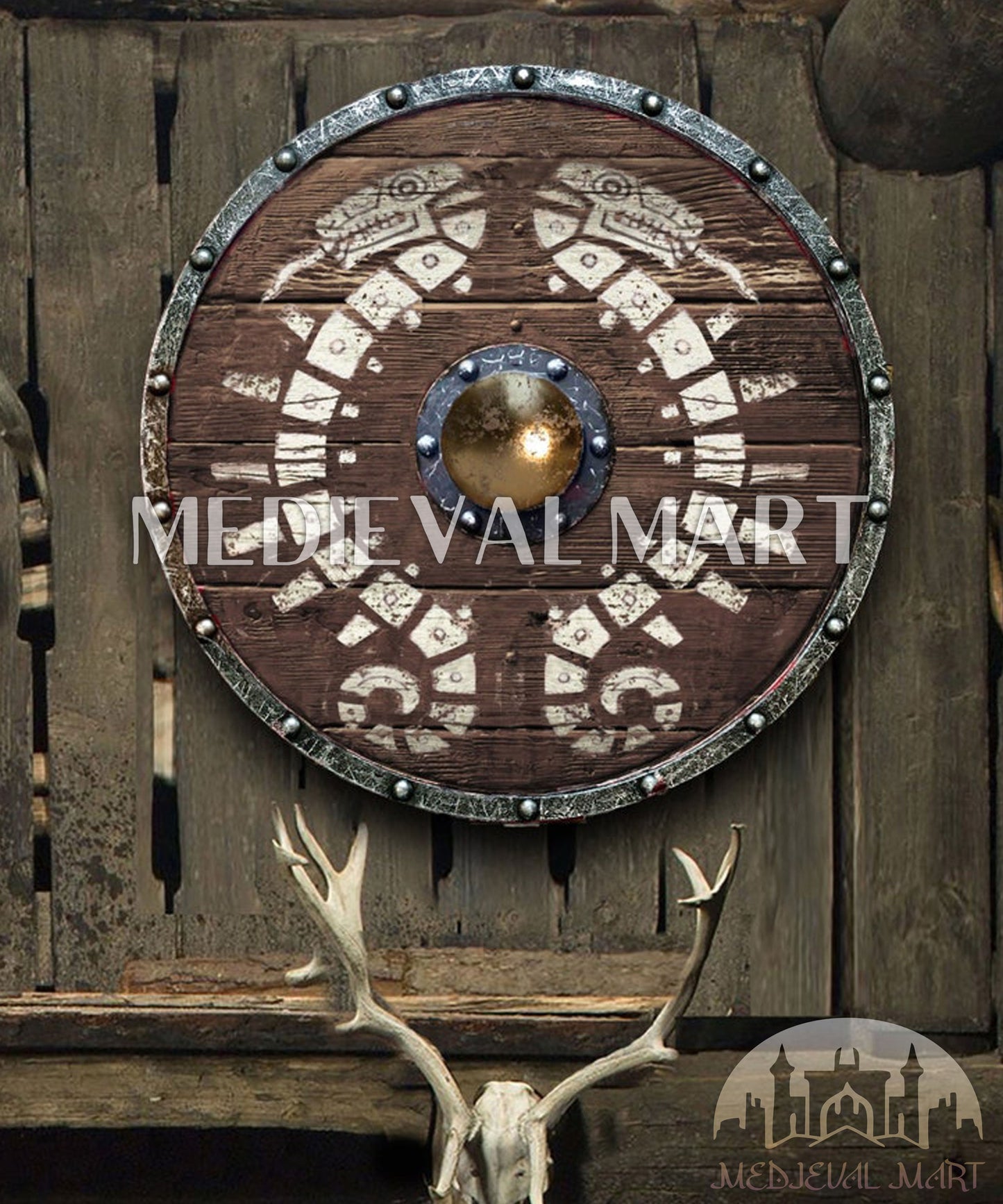 MEDIEVALMART FR Bouclier Viking Iconique Jarl Borg à Pointes en Fer – Bouclier Viking Battleworn | Cadeau pour Papa