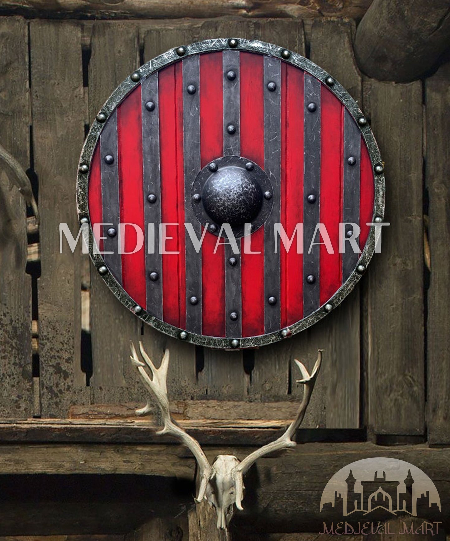 MEDIEVALMART FR Bouclier Viking Iconique Jarl Borg à Pointes en Fer – Bouclier Viking Battleworn | Cadeau pour Papa