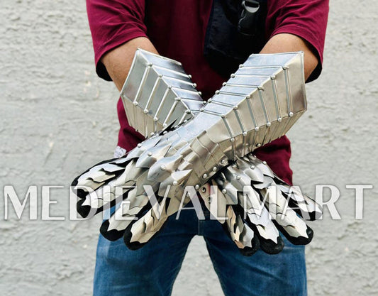 MEDIEVALMART FR Ensemble De Gantelets Dorés Inspirés De Sauron Witcher LOTR Avec Étoile Bleue – Gants D’Armure Cosplay