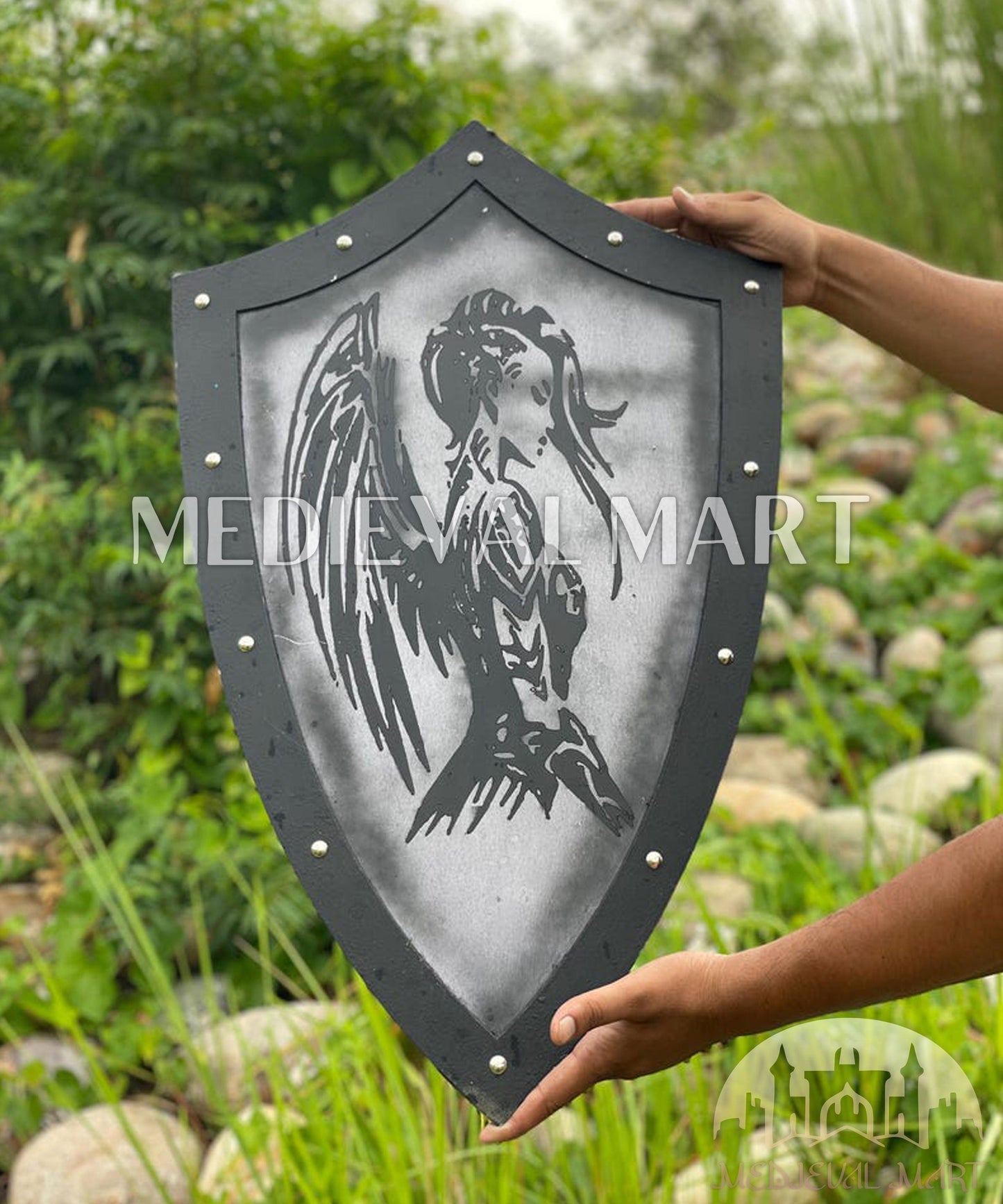 MEDIEVALMART FR Bouclier Médiéval Templier Inspiré de la Croix Zelda & Diable en Bois – Finition Bleue & Or | Cadeau pour Noël