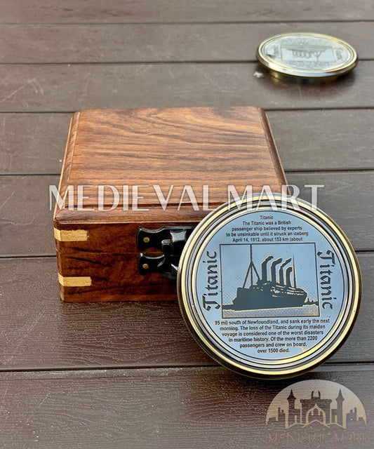 MEDIEVALMART FR Boussole Nautique Vintage Trip Gear en Laiton – Finition Or Brillant avec Base en Bois | Cadeau pour Maman