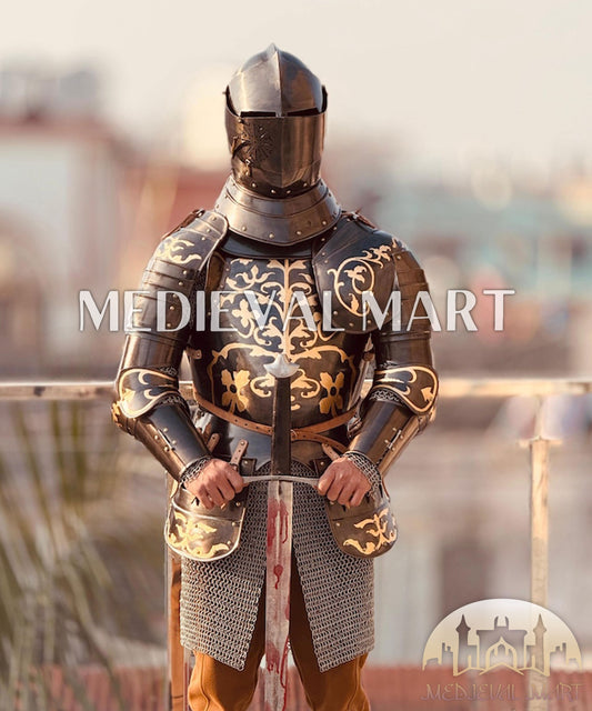 MEDIEVALMART FR Armure Médiévale de l’Empire Romain Kastenbrust – Armure Complète en Plaques avec Épée Alexander (ROA 1332)