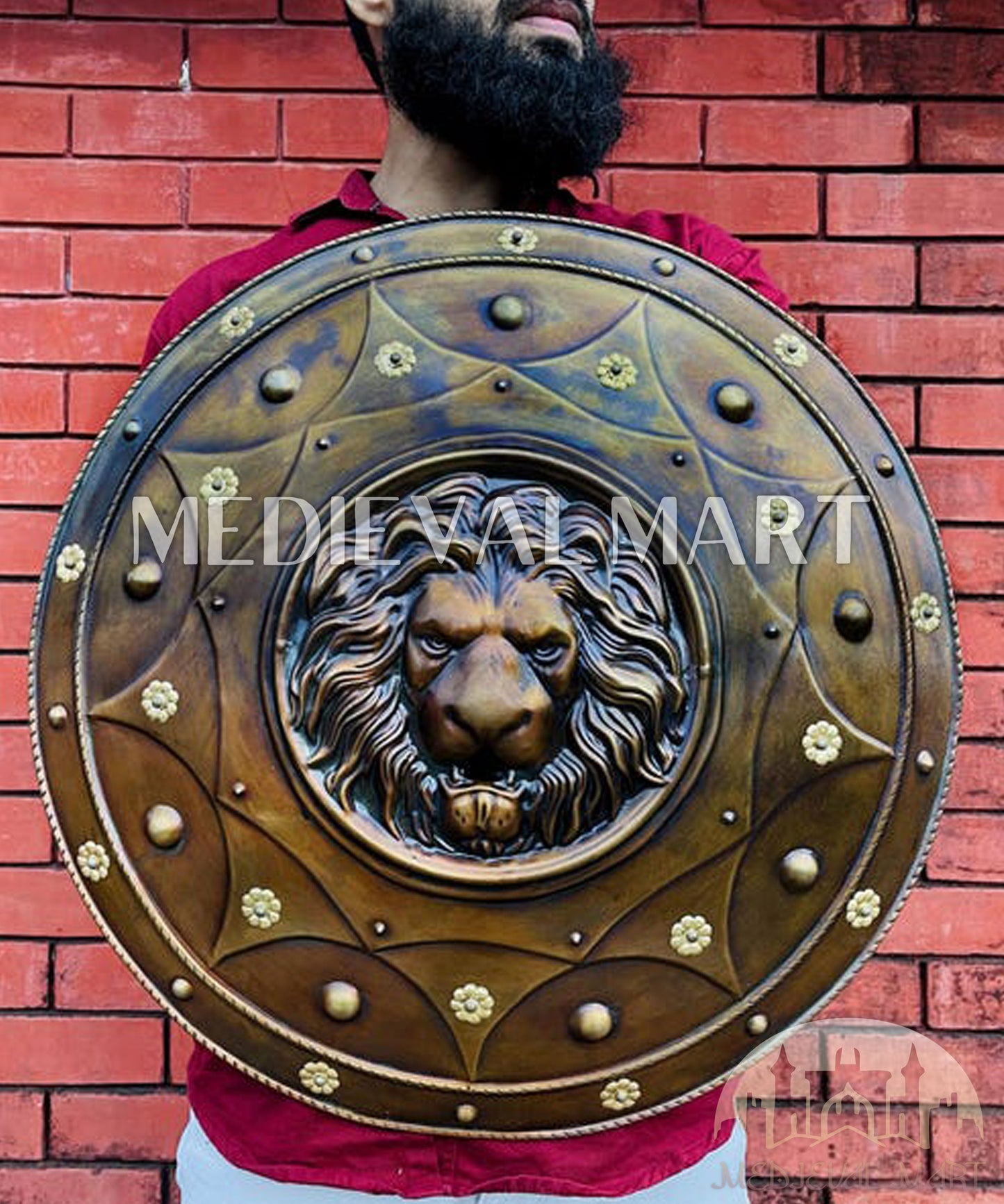 MEDIEVALMART FR Bouclier Médiéval Templier Inspiré de la Croix Zelda & Diable en Bois – Finition Bleue & Or | Cadeau pour Noël