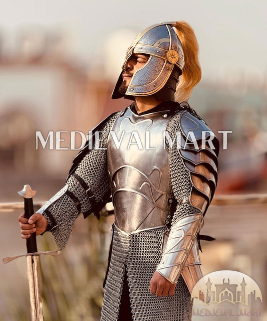 MEDIEVALMART FR Armure Médiévale de l’Empire Romain Kastenbrust – Armure Complète en Plaques avec Épée Alexander (ROA 1332)