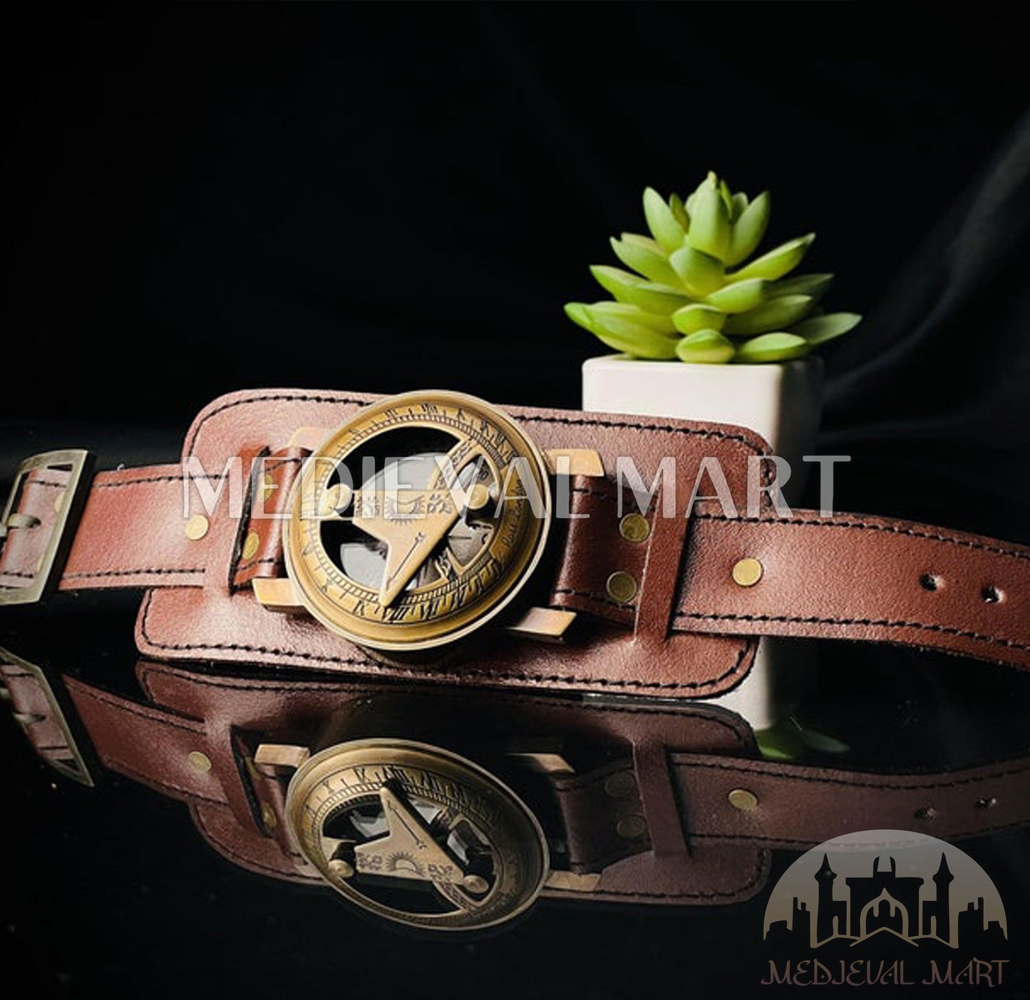 MEDIEVALMART FR Boussole Nautique Vintage Trip Gear en Laiton – Finition Or Brillant avec Base en Bois | Cadeau pour Maman