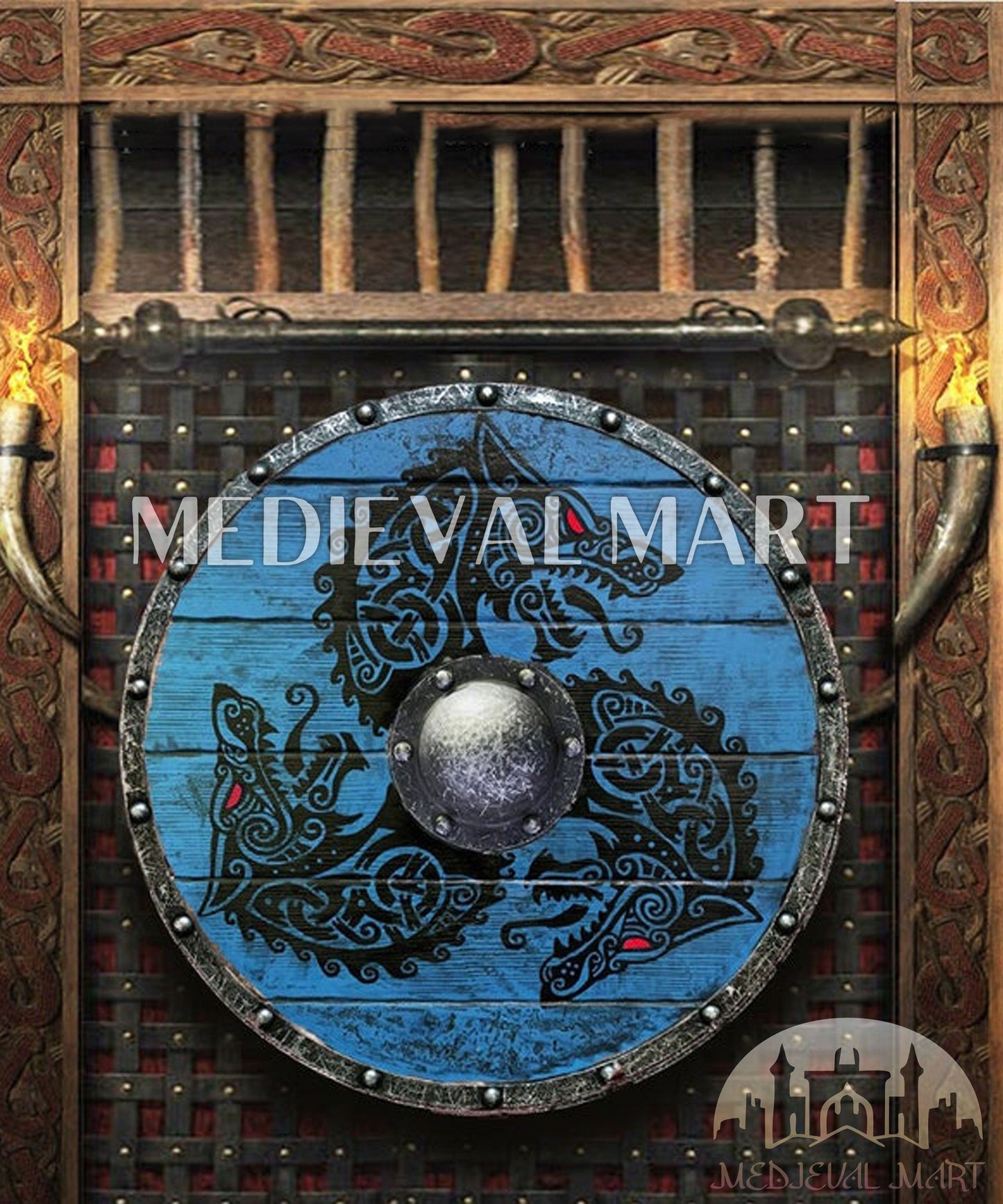 MEDIEVALMART FR Bouclier Viking Iconique Jarl Borg à Pointes en Fer – Bouclier Viking Battleworn | Cadeau pour Papa