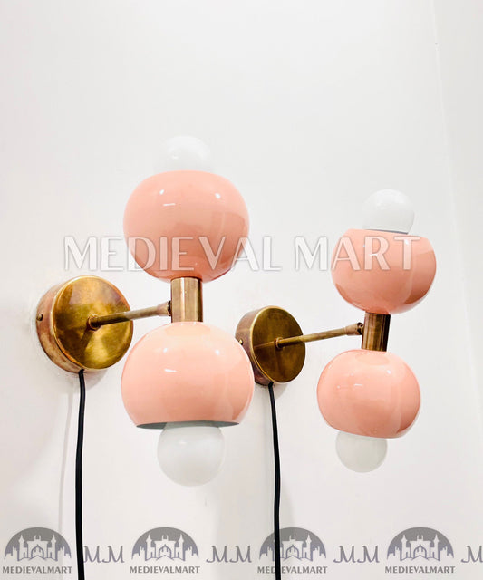 MEDIEVALMART FR Applique Murale À Double Cône En Laiton Marron, Lampe De Coiffeuse Fabriquée À La Main